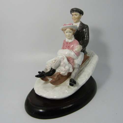 Vintage Coalport Winters Frolic porcelain figurine with wooden stand - bottom cracked - #446 of 750
