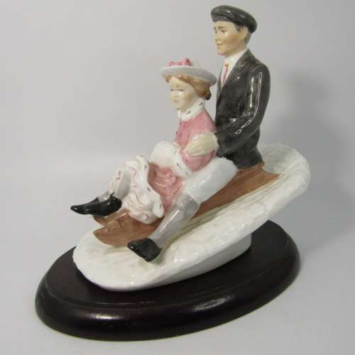 Vintage Coalport Winters Frolic porcelain figurine with wooden stand - bottom cracked - #446 of 750