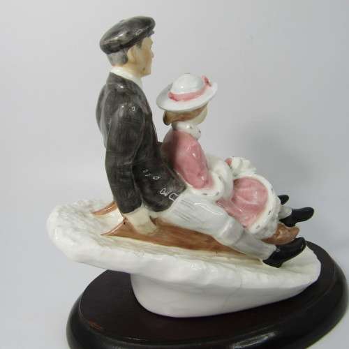 Vintage Coalport Winters Frolic porcelain figurine with wooden stand - bottom cracked - #446 of 750