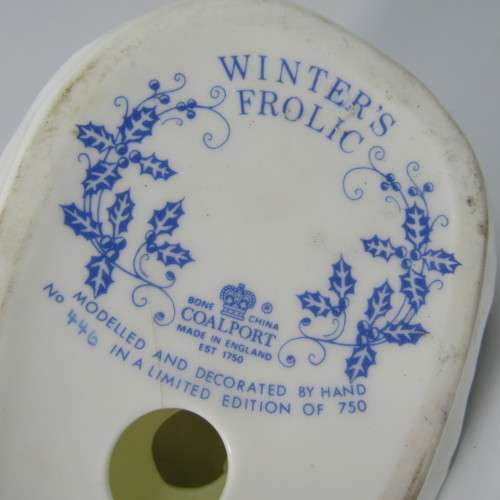 Vintage Coalport Winters Frolic porcelain figurine with wooden stand - bottom cracked - #446 of 750