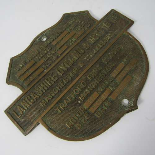 1954 Slip Ring induction motor brass plaque - Lancashire, Dynomo & Crypto