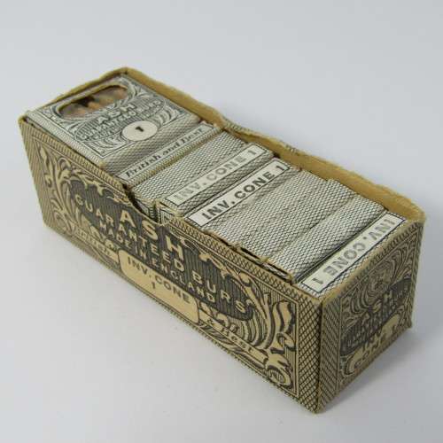 Vintage Ash Burs dental drill bits INV.Cone 1in original box