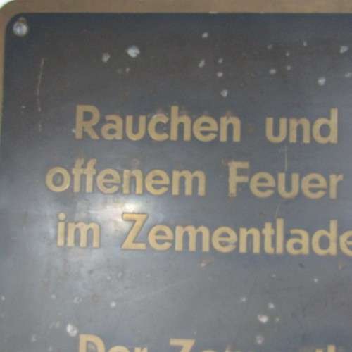 Vintage German copper sign - smoking & open flames prohibited in cemment hold