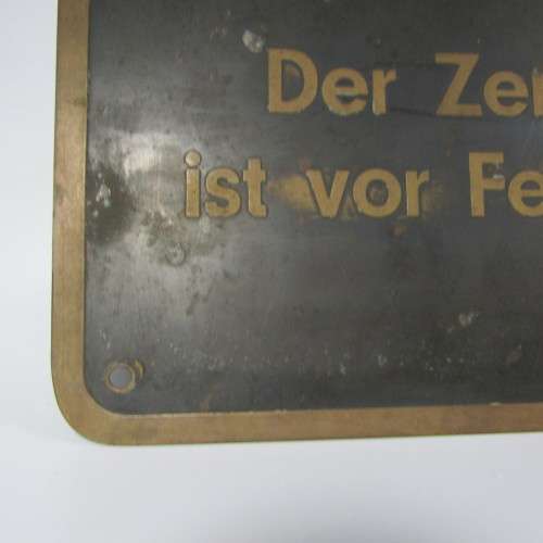 Vintage German copper sign - smoking & open flames prohibited in cemment hold