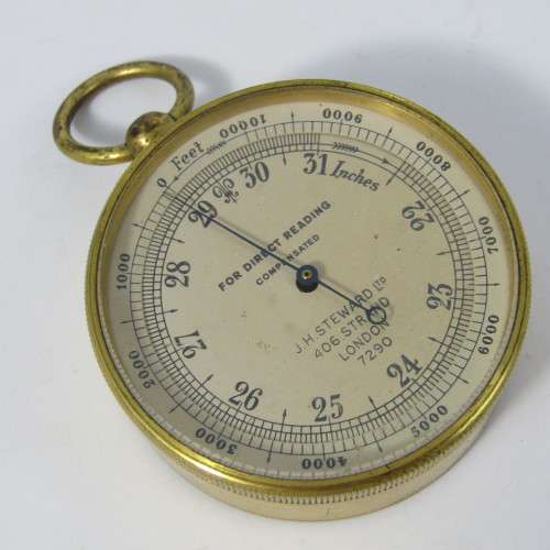 Antique J.H. Steward 10000 feet pocket altimeter in case