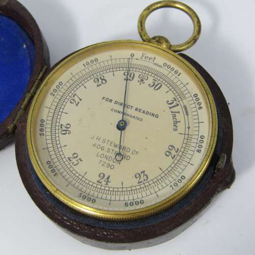 Antique J.H. Steward 10000 feet pocket altimeter in case