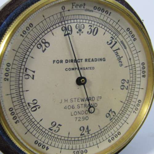 Antique J.H. Steward 10000 feet pocket altimeter in case
