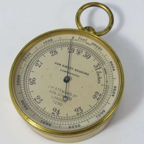 Antique J.H. Steward 10000 feet pocket altimeter in case