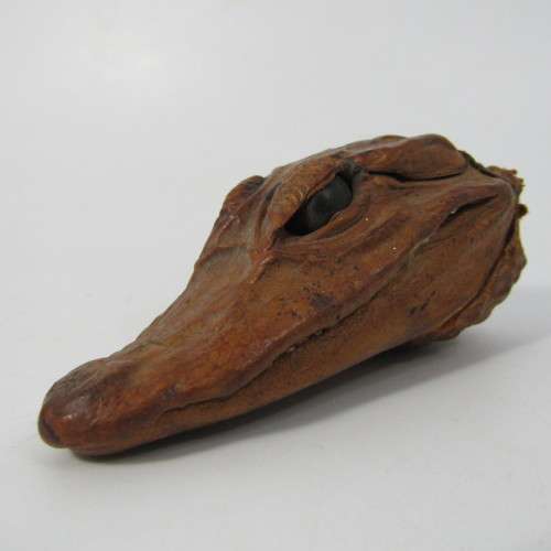 Vintage handmade table lighter made from baby crocodile