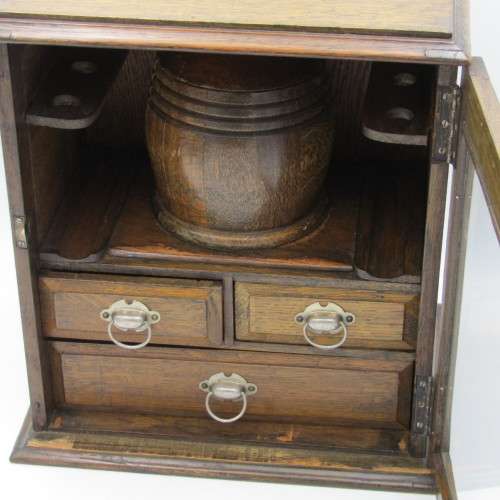 Antique Oak Pipe smokers cabinet with humidor