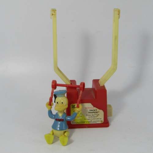 Vintage Gabriel Donald Duck Tricky Trapeze button acrobat - rope broken