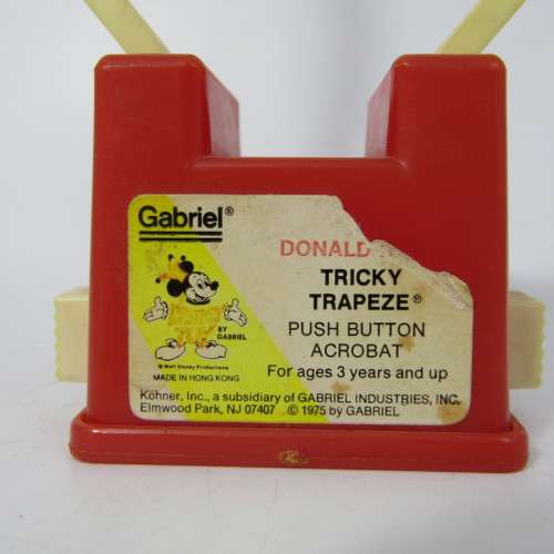 Vintage Gabriel Donald Duck Tricky Trapeze button acrobat - rope broken