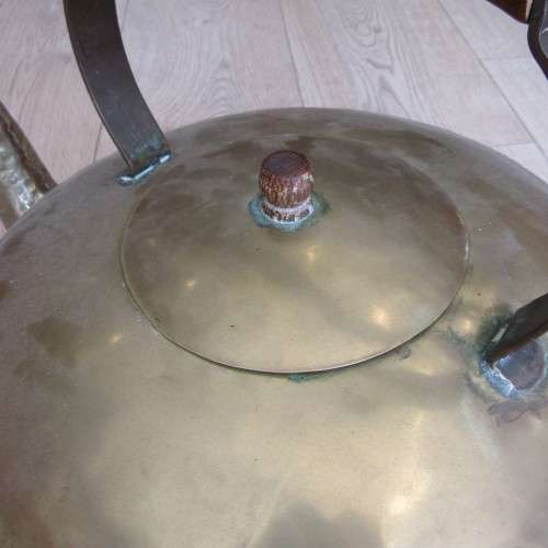 Antique hand made brass extra large kettle - made by copper smith J.L. Myburg - 35 x 47cm