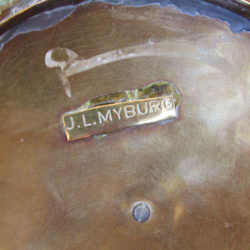 Antique hand made brass extra large kettle - made by copper smith J.L. Myburg - 35 x 47cm