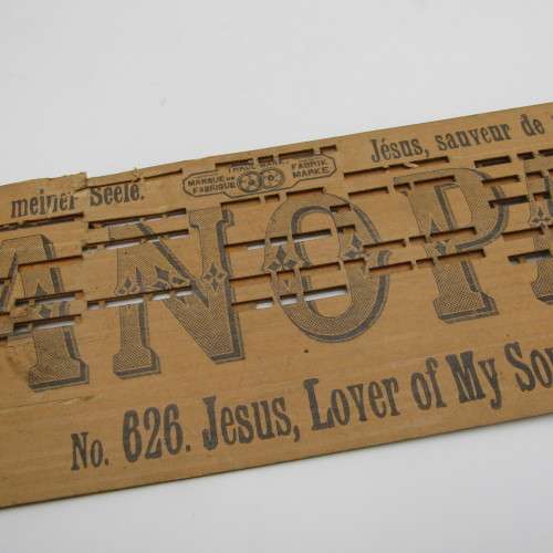 Punched Media MANOPAN music box strip - No. 626 - Jesus, Lover of my Soul - Late 1800`s - damaged