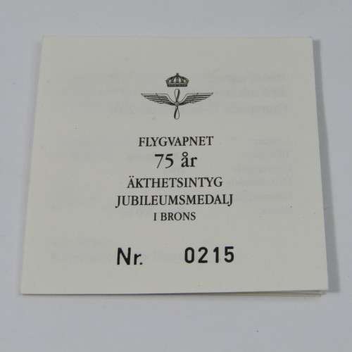 Swedish Air Force 75th Anniversary 2001 medallion issued to SA pilot
