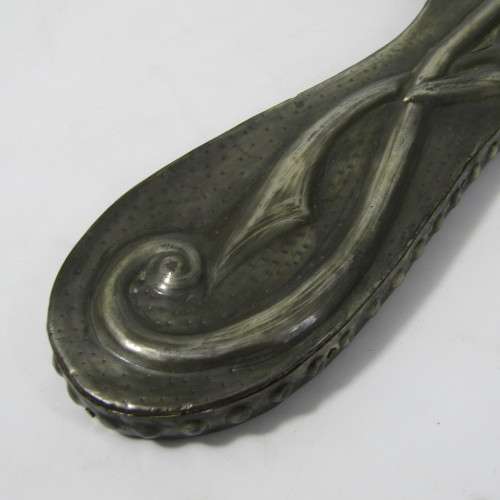 Antique  Pewter hand mirror with flower patterns
