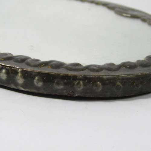 Antique  Pewter hand mirror with flower patterns