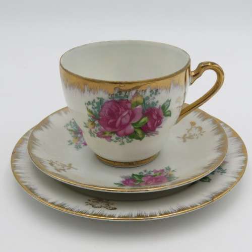 Floral Design porcelain tea trio