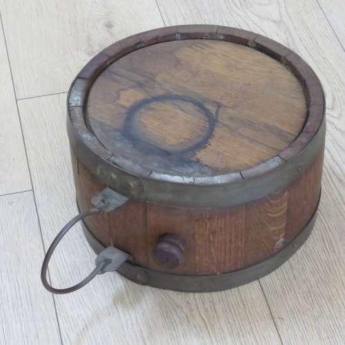 Vintage wood and brass water barrel Height 52cm