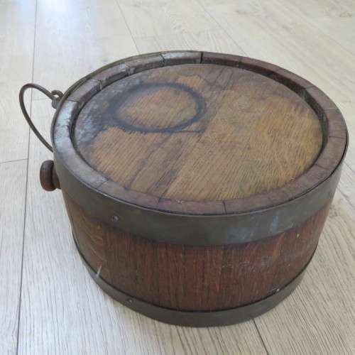 Vintage wood and brass water barrel Height 52cm