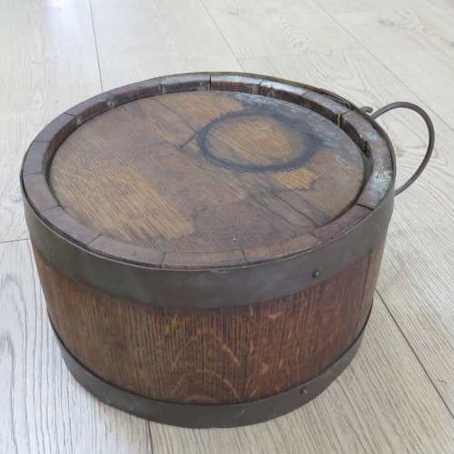 Vintage wood and brass water barrel Height 52cm