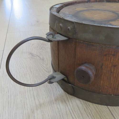 Vintage wood and brass water barrel Height 52cm