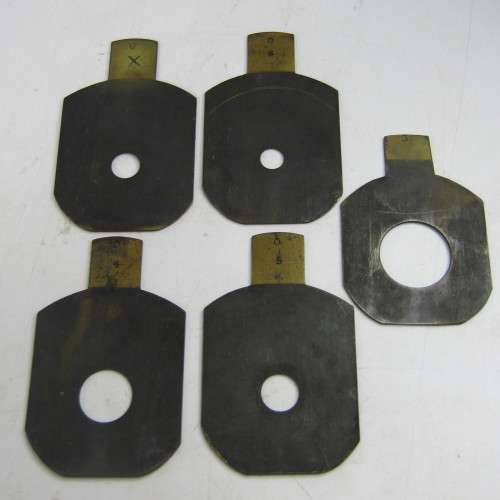 Set of 5 Antique Bruss aperture slides in leather case