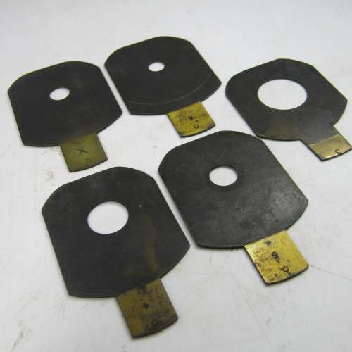 Set of 5 Antique Bruss aperture slides in leather case