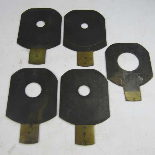 Set of 5 Antique Bruss aperture slides in leather case