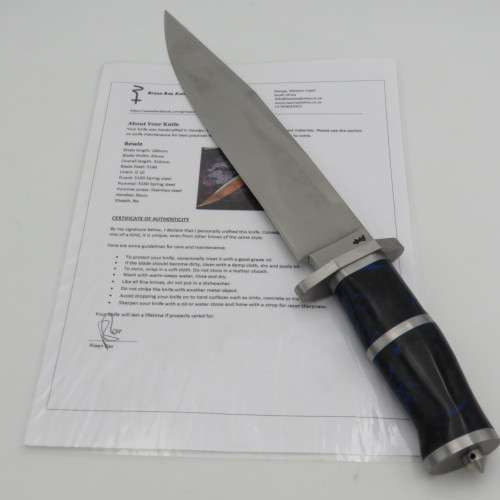Large handmade fixed blade Bowie knife by Riaan Ras with certificate