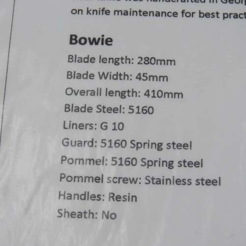 Large handmade fixed blade Bowie knife by Riaan Ras with certificate
