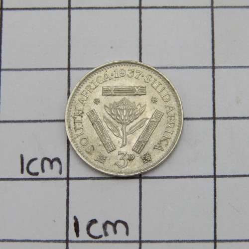 1937 3d. Three Pence South African Tickey Coin - full lustre uncirculated