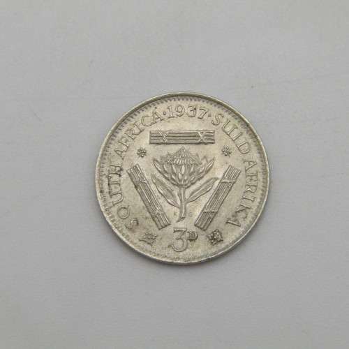1937 3d. Three Pence South African Tickey Coin - full lustre uncirculated
