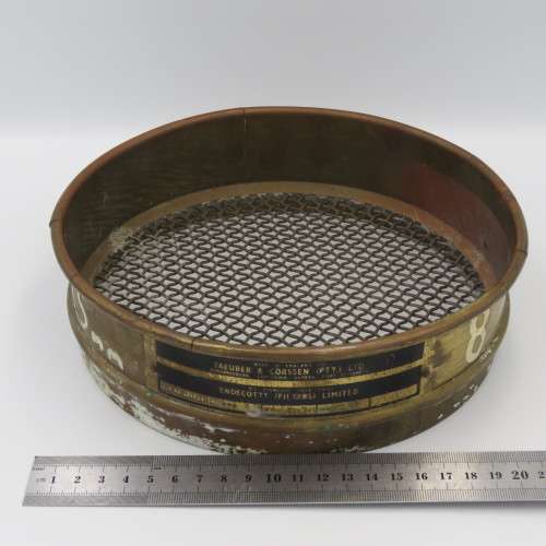 Antique Taeuber and Corssen brass quality control sieve - probably for cereal