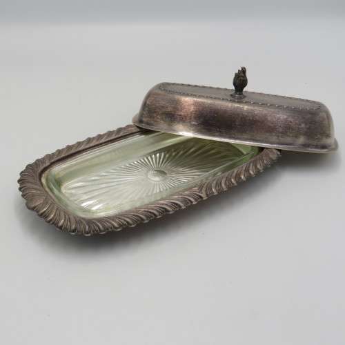 Vintage silver-plated butter dish with lid & glass inner