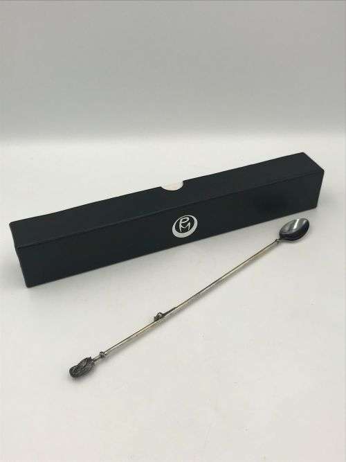 Patrick Mavros Owl and mouse silver cocktail spoon in box