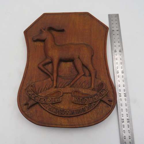 Very Unique hand carved wooden Pretoria regiment plaque