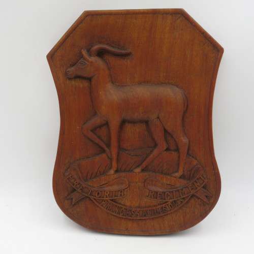 Very Unique hand carved wooden Pretoria regiment plaque