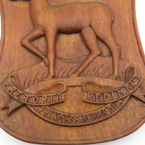 Very Unique hand carved wooden Pretoria regiment plaque