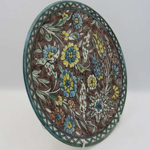 Hand painted  Israeli plate - inscribed - Jerusalem yellow flowers