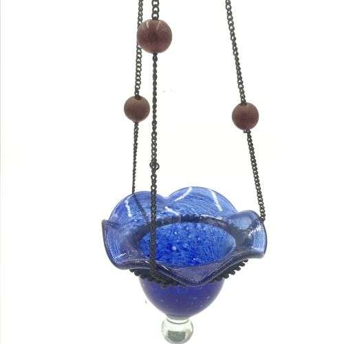 Vintage glass plant holder / bird feeder / candle holders - hanging