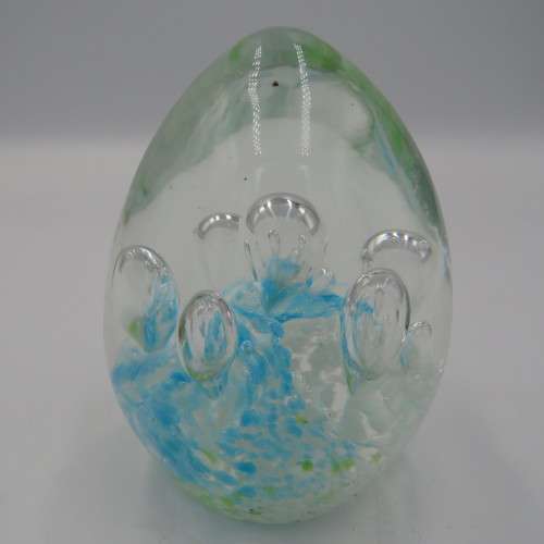 Handmade glass paperweight with bubbles design