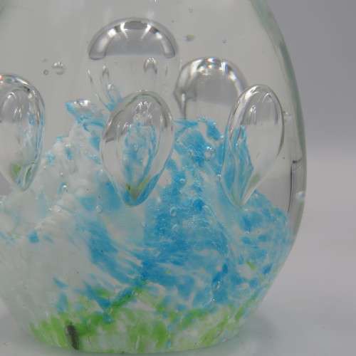 Handmade glass paperweight with bubbles design
