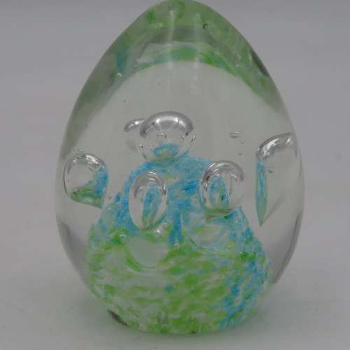 Handmade glass paperweight with bubbles design