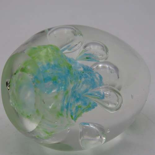Handmade glass paperweight with bubbles design