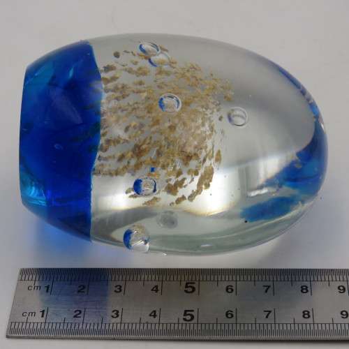 Handmade glass paperweight with bubbles design
