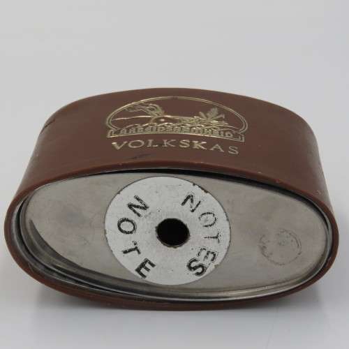 Vintage Volkskas Arbeidsaambeid Money box with brown plastic outer