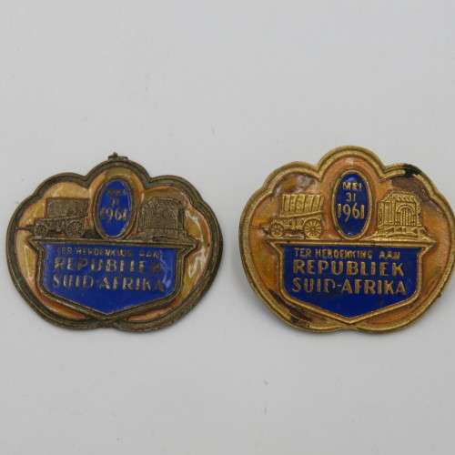 Pair of 1961 Replublic Festival pin badges - one pin missing