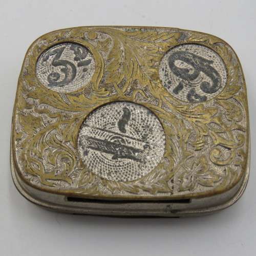Vintage metal coin holder case with place for sovereign, half sovereign, shilling and sixpence
